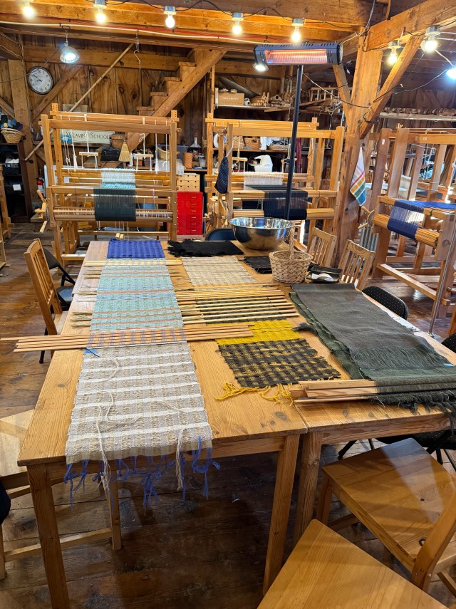 Projects off the loom at the barn.
